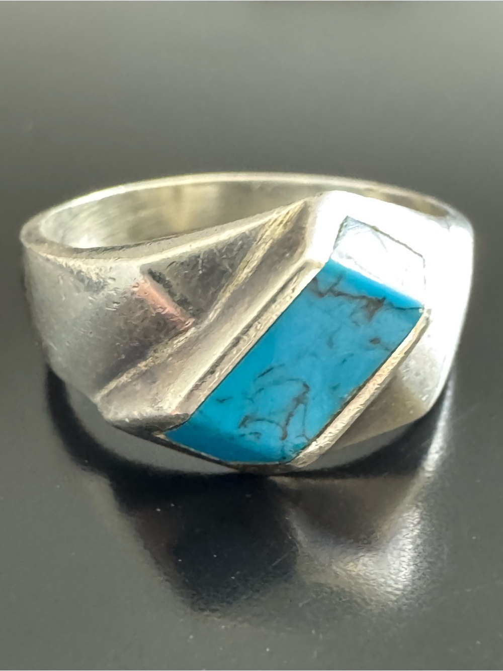 Taxco Sterling Silver Turquoise Ring - Size 6 - Modernist